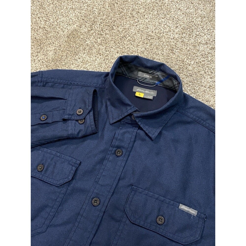 Eddie Bauer Classic For Travex Shirt Mens L Solid Navy Blue Hiking Outdoors